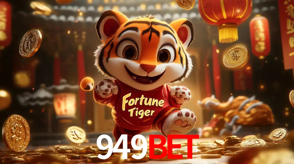 O alegre personagem do Fortune Tiger correndo sobre um caminho de moedas de ouro, simbolizando os grandes prêmios e a diversão do popular jogo de slot do 949bet.